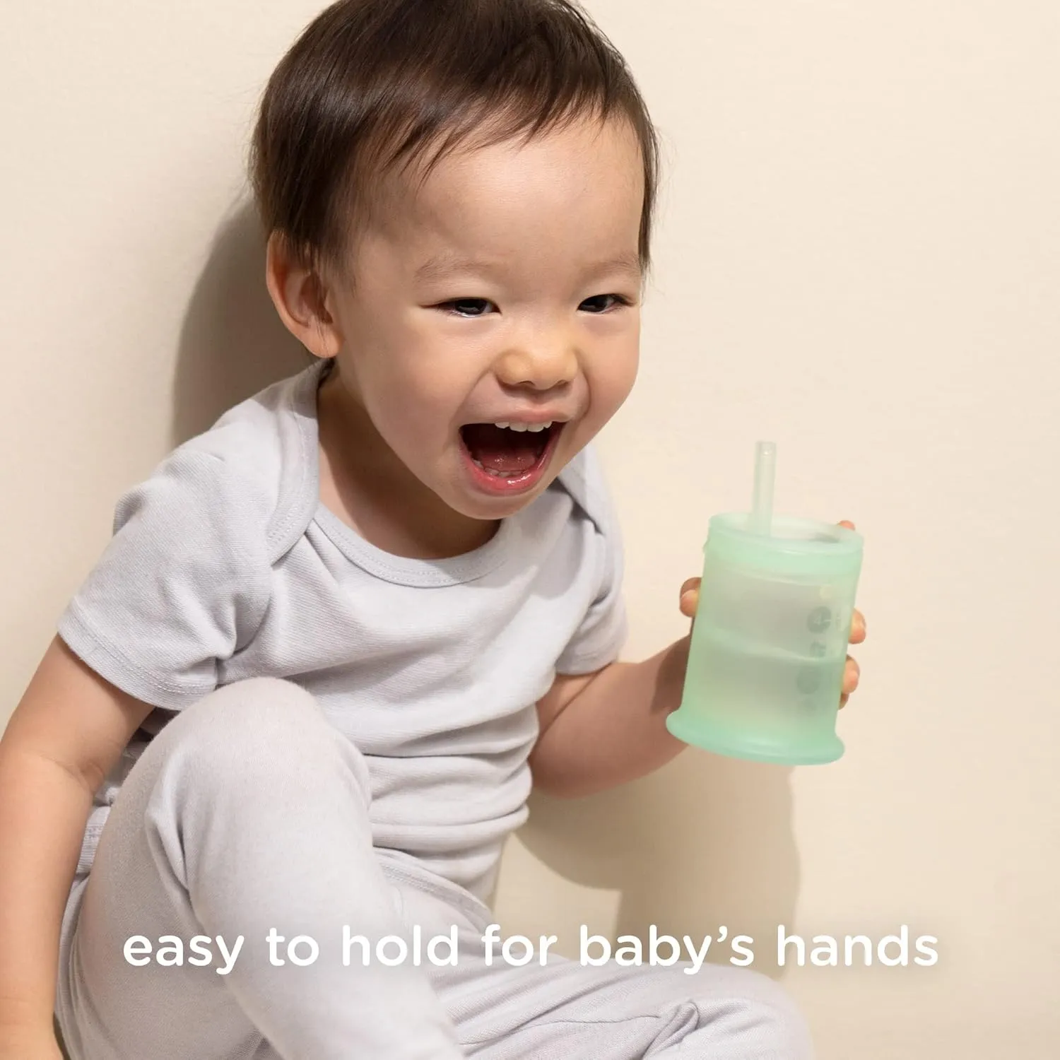 Olababy Silicone Training Cup with Straw Lid | Babies Water Drinking Cup | 6  Mo Infant To 12-18 Months Toddler | Sippy Cup For Kids & Smoothie Cup | Baby Led Weaning (Mint, 5 oz)