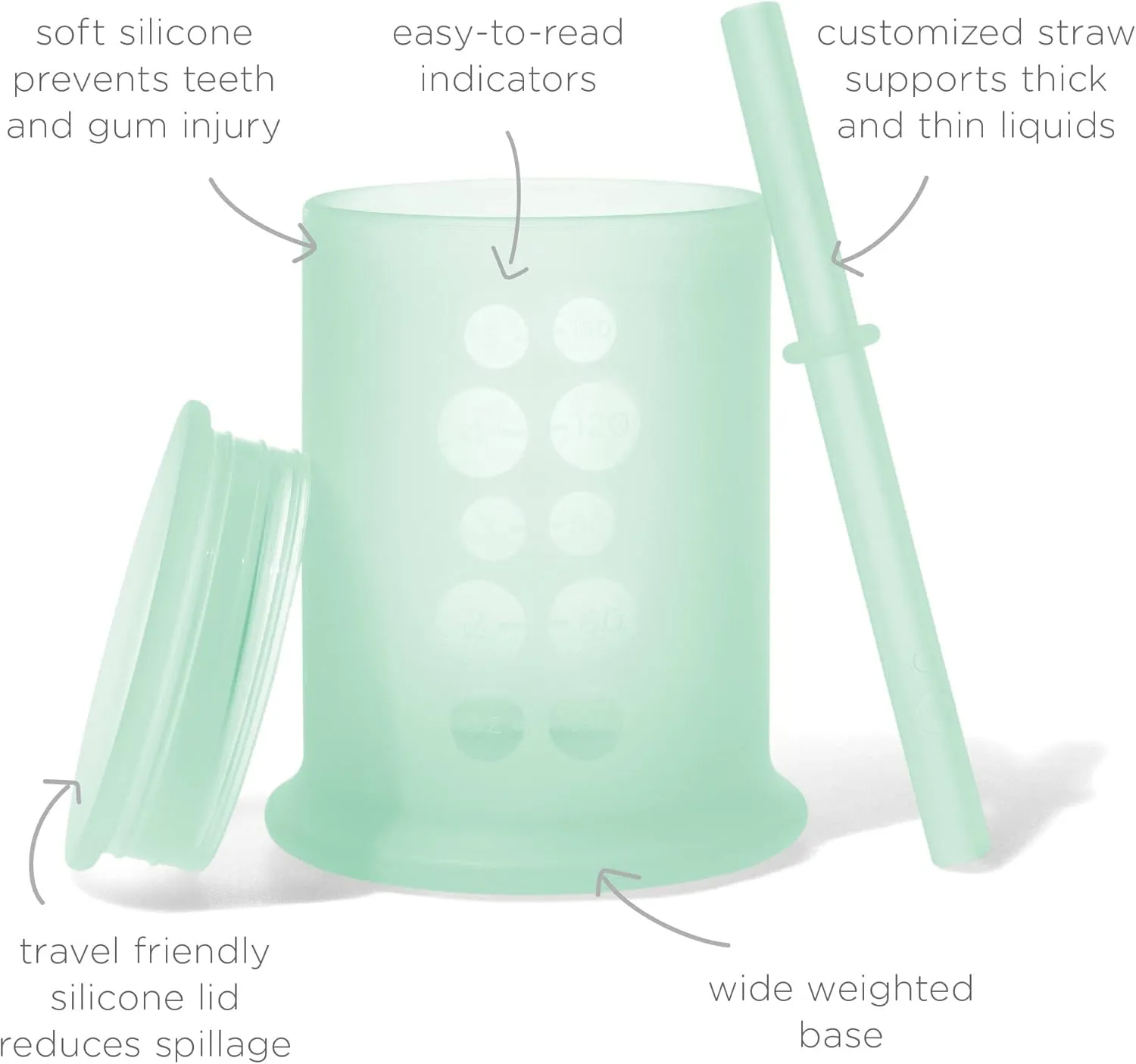 Olababy Silicone Training Cup with Straw Lid | Babies Water Drinking Cup | 6  Mo Infant To 12-18 Months Toddler | Sippy Cup For Kids & Smoothie Cup | Baby Led Weaning (Mint, 5 oz)