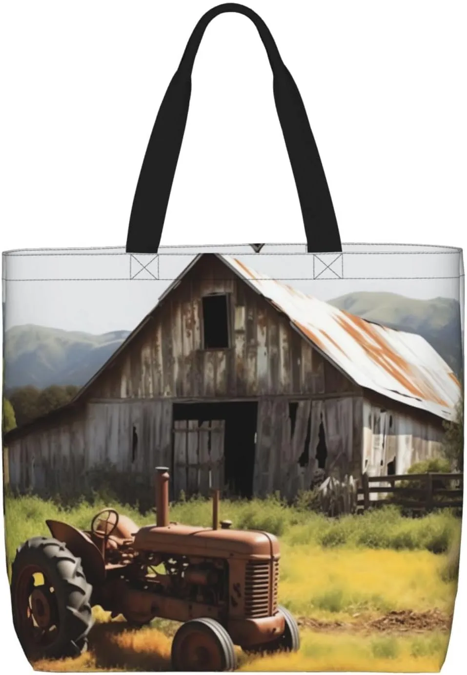 Old Wooden Barn with Rusted Tractor Tote Bag for Women Hobo Handbags with Zipper Large Shoulder Bag Shopping Bags Travel Purse