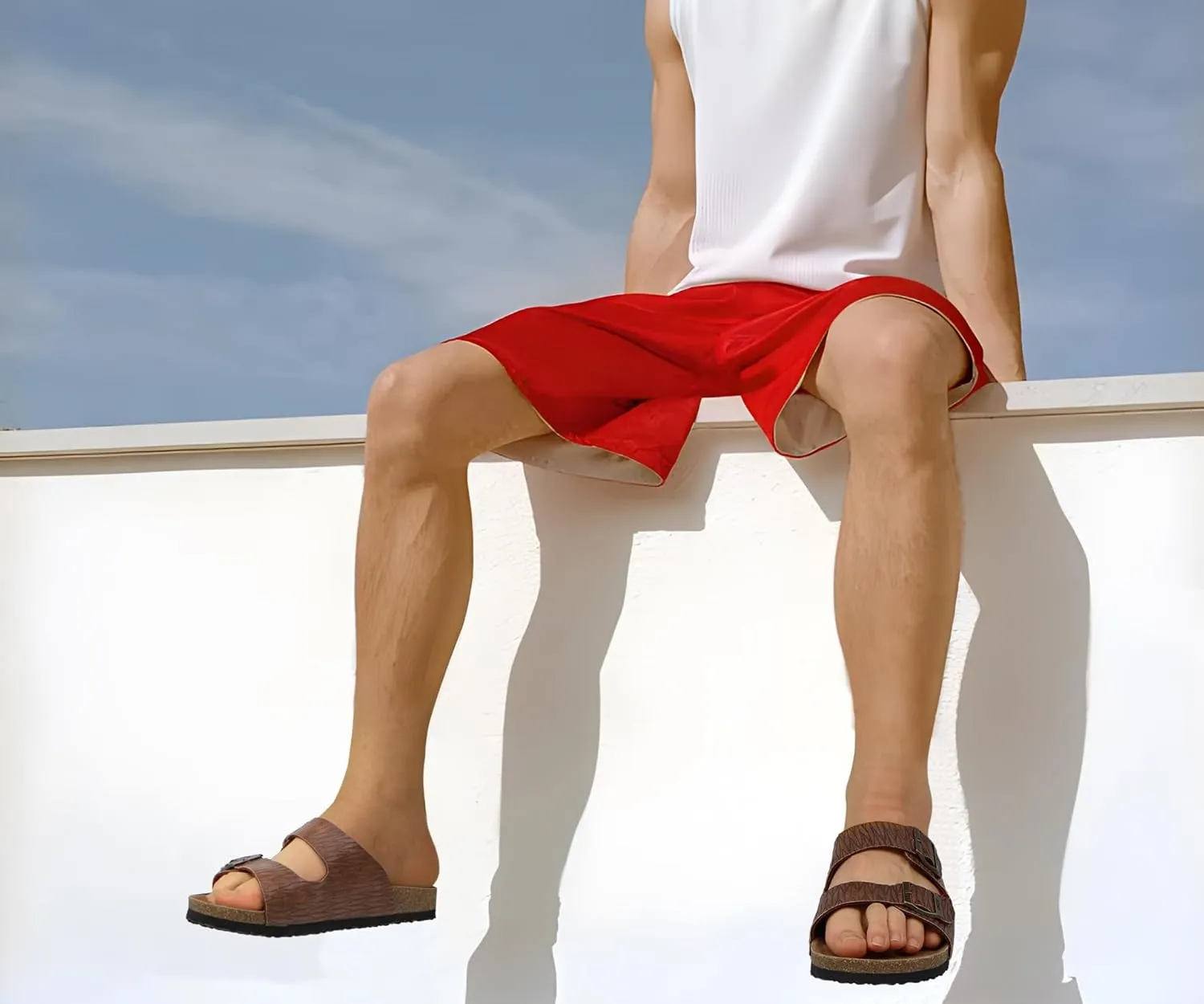 ONCAI Mens Sandals,Beach Slides Cork Footbed Slippers with Adjustable Buckle Straps Size 7-13