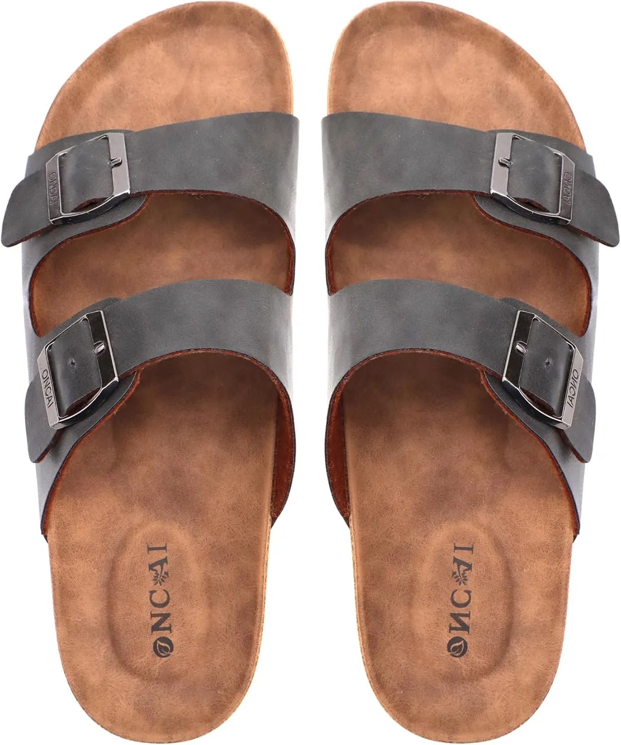 ONCAI Mens Sandals,Beach Slides Cork Footbed Slippers with Adjustable Buckle Straps Size 7-13