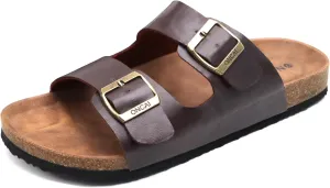 ONCAI Mens Sandals,Beach Slides Cork Footbed Slippers with Adjustable Buckle Straps Size 7-13