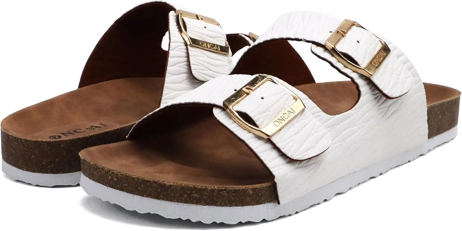 ONCAI Mens Sandals,Beach Slides Cork Footbed Slippers with Adjustable Buckle Straps Size 7-13