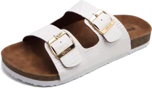 ONCAI Mens Sandals,Beach Slides Cork Footbed Slippers with Adjustable Buckle Straps Size 7-13