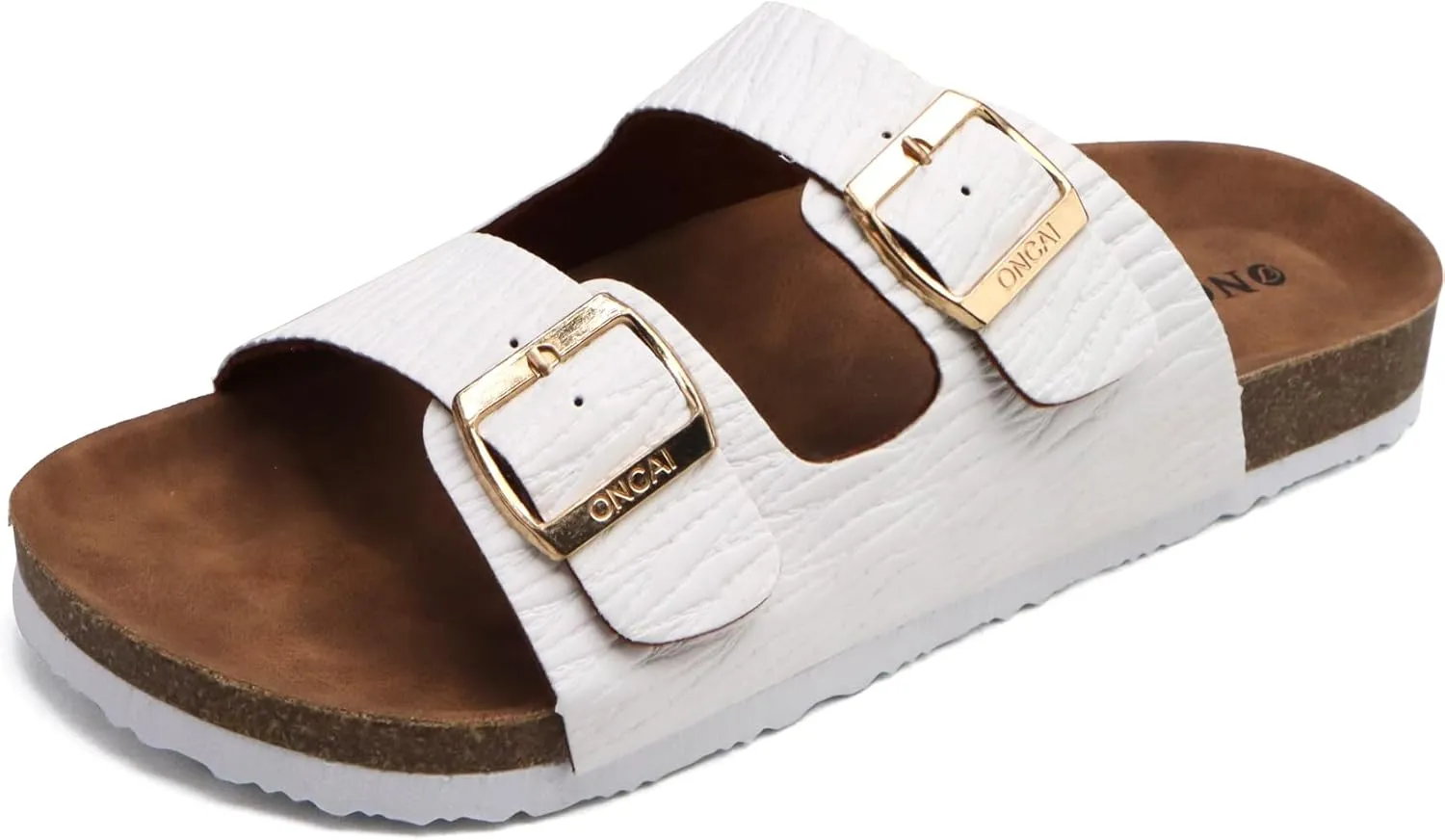 ONCAI Mens Sandals,Beach Slides Cork Footbed Slippers with Adjustable Buckle Straps Size 7-13