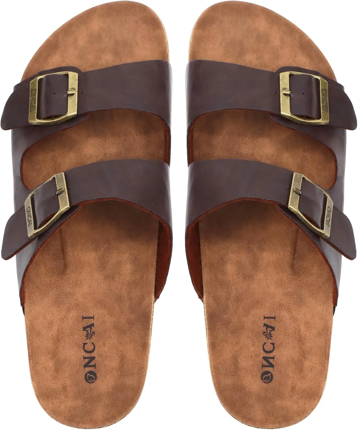 ONCAI Mens Sandals,Beach Slides Cork Footbed Slippers with Adjustable Buckle Straps Size 7-13