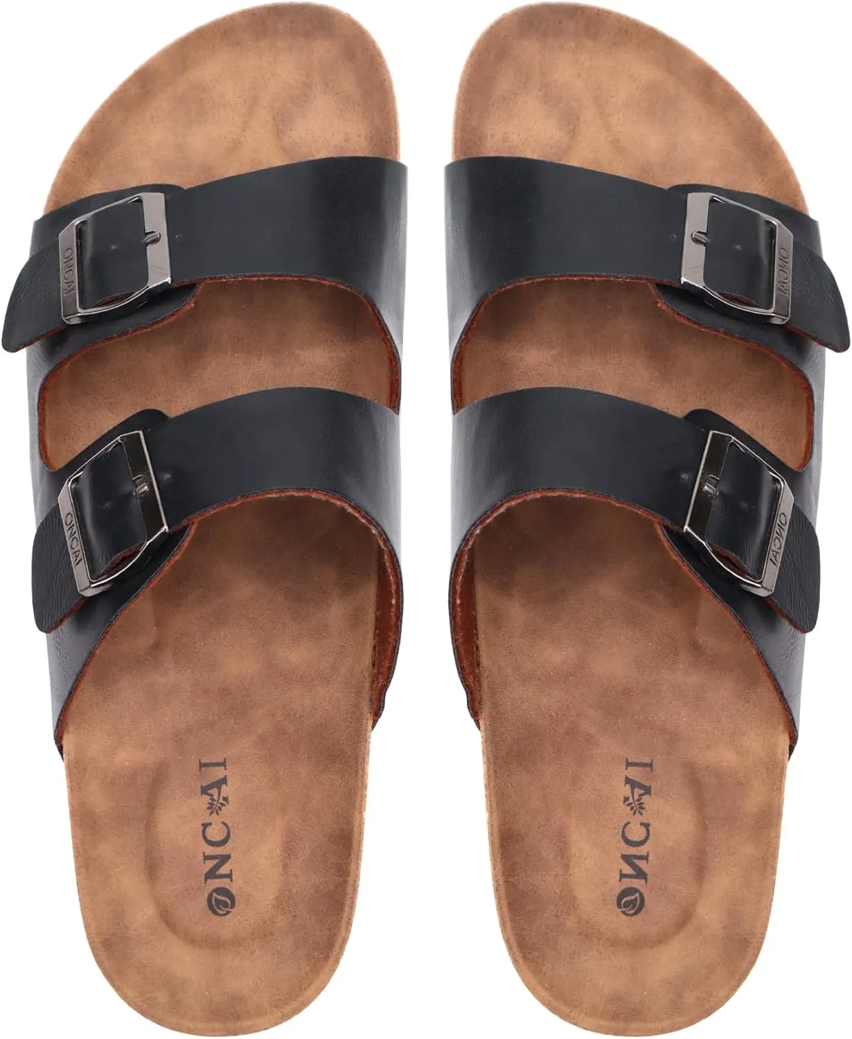 ONCAI Mens Sandals,Beach Slides Cork Footbed Slippers with Adjustable Buckle Straps Size 7-13