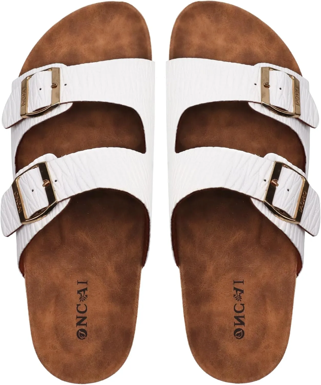 ONCAI Mens Sandals,Beach Slides Cork Footbed Slippers with Adjustable Buckle Straps Size 7-13