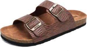 ONCAI Mens Sandals,Beach Slides Cork Footbed Slippers with Adjustable Buckle Straps Size 7-13