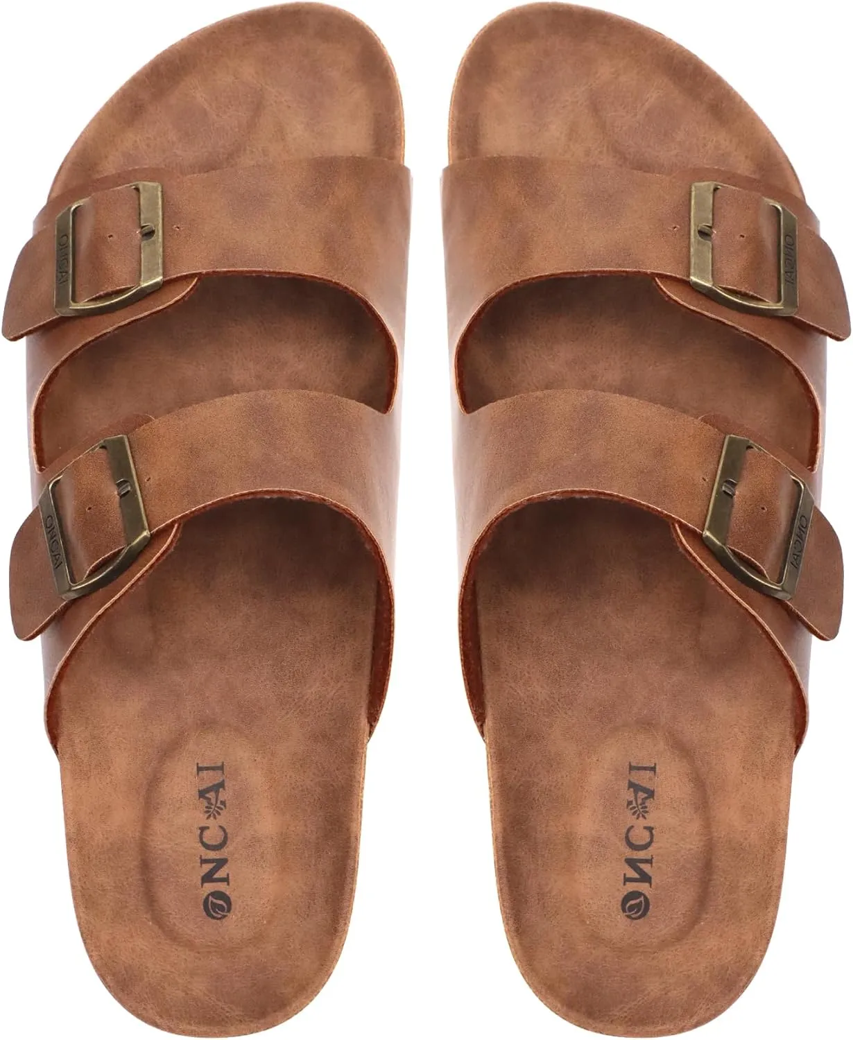 ONCAI Mens Sandals,Beach Slides Cork Footbed Slippers with Adjustable Buckle Straps Size 7-13