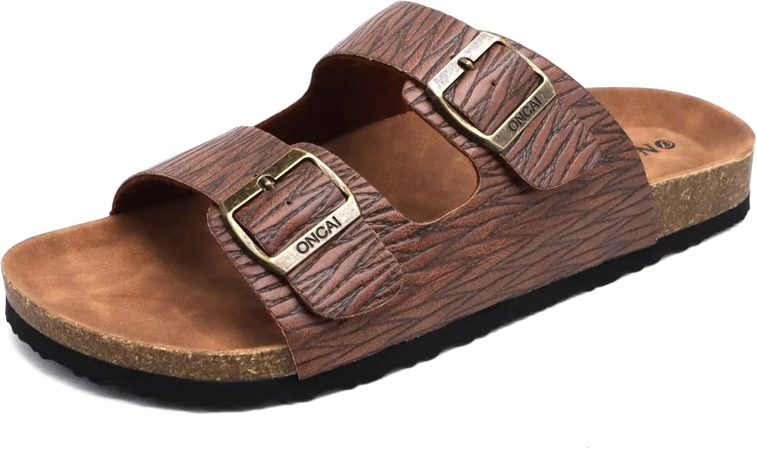 ONCAI Mens Sandals,Beach Slides Cork Footbed Slippers with Adjustable Buckle Straps Size 7-13