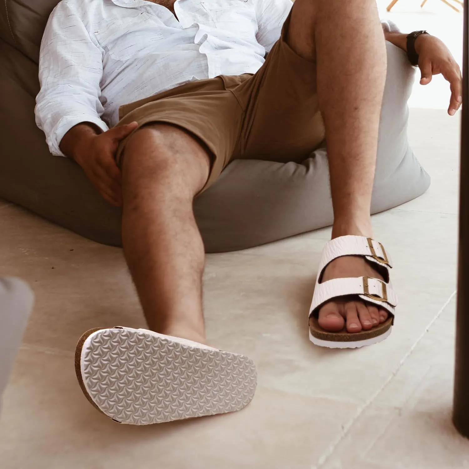 ONCAI Mens Sandals,Beach Slides Cork Footbed Slippers with Adjustable Buckle Straps Size 7-13