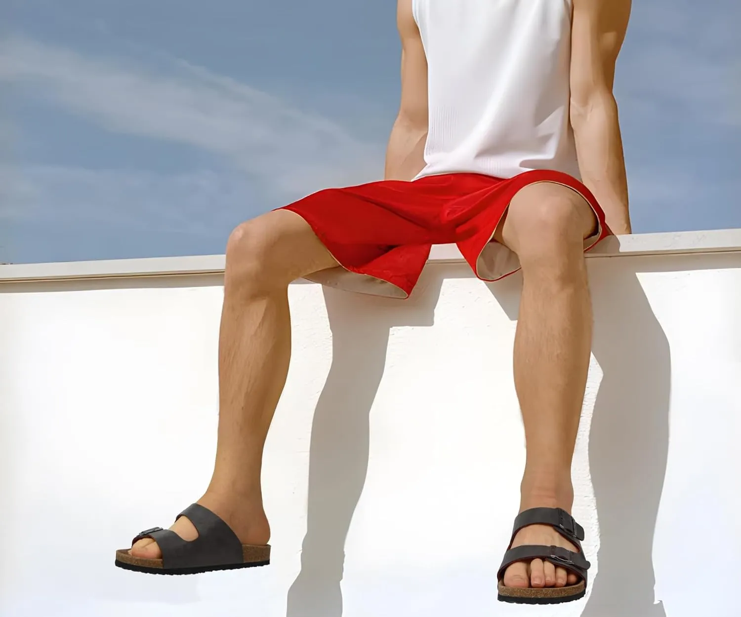 ONCAI Mens Sandals,Beach Slides Cork Footbed Slippers with Adjustable Buckle Straps Size 7-13
