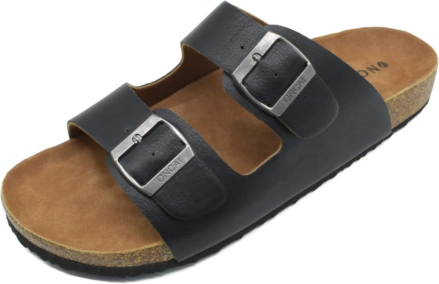 ONCAI Mens Sandals,Beach Slides Cork Footbed Slippers with Adjustable Buckle Straps Size 7-13