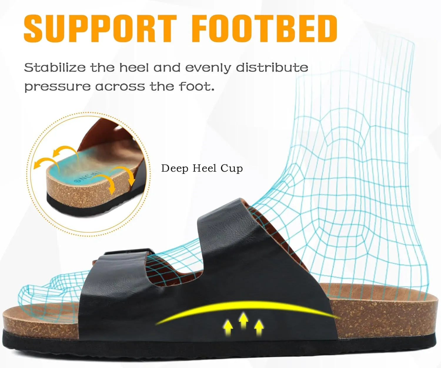 ONCAI Mens Sandals,Beach Slides Cork Footbed Slippers with Adjustable Buckle Straps Size 7-13