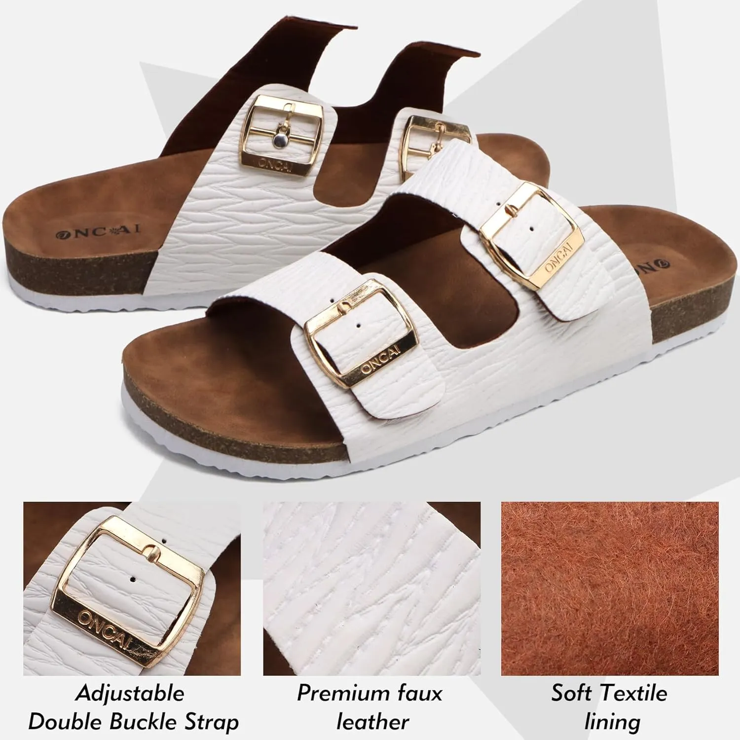 ONCAI Mens Sandals,Beach Slides Cork Footbed Slippers with Adjustable Buckle Straps Size 7-13