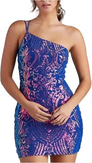 One Shoulder Short Homecoming Dresses for Teens Sparkly Sequin HOCO Dresses for Women Bodycon Mini Dress Rave Party Nightclub