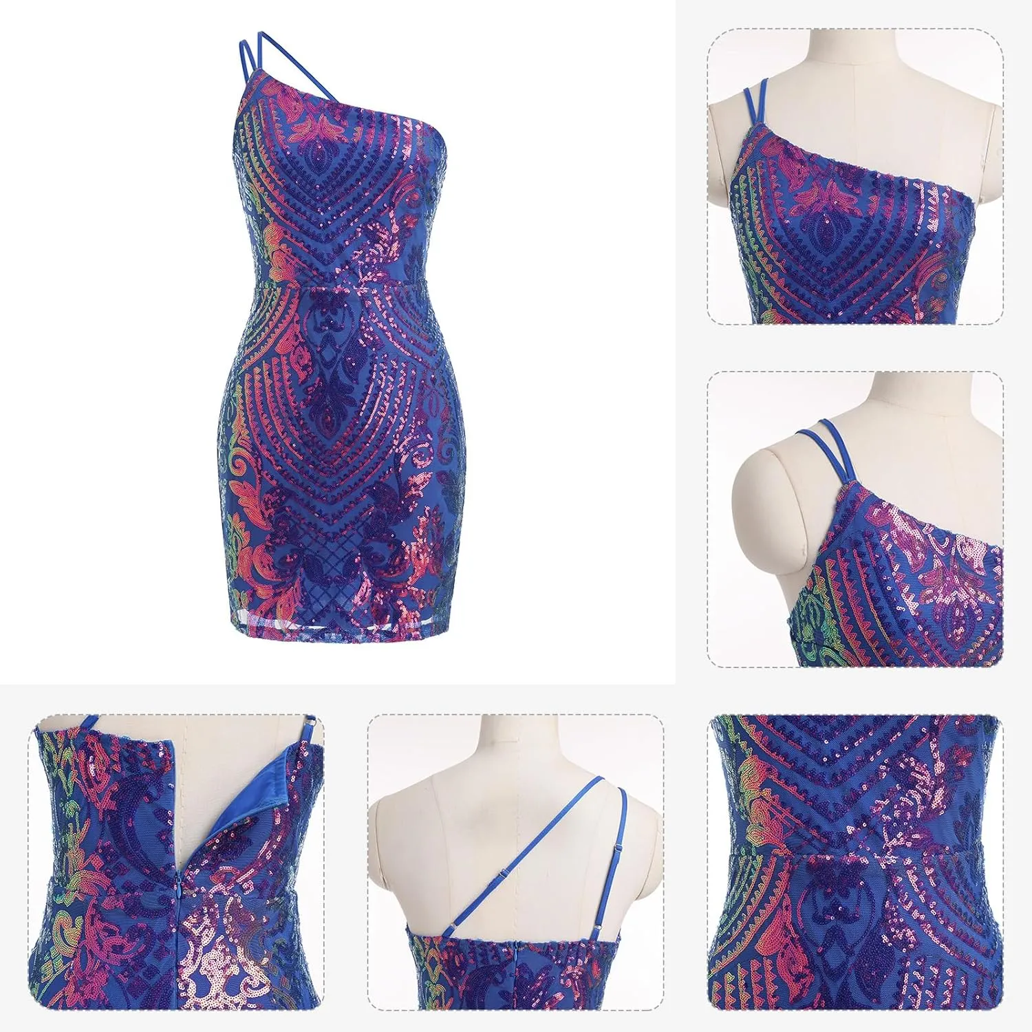 One Shoulder Short Homecoming Dresses for Teens Sparkly Sequin HOCO Dresses for Women Bodycon Mini Dress Rave Party Nightclub