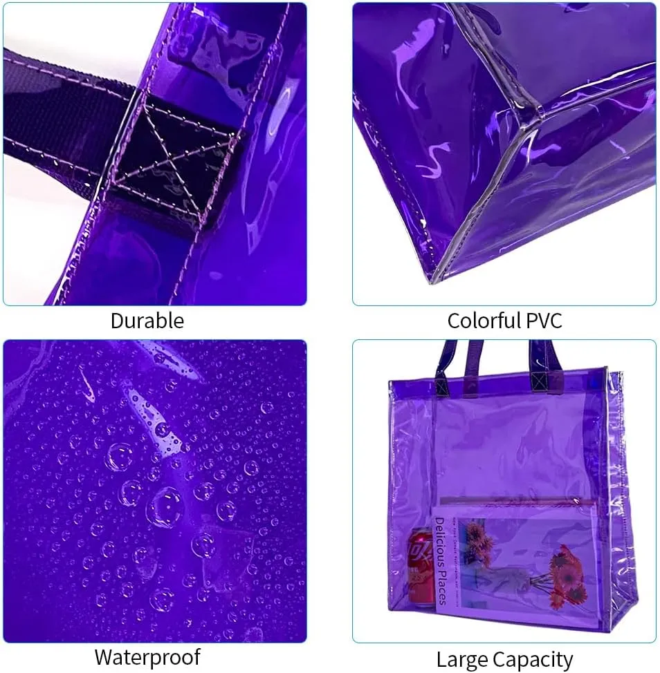 ONEART Stadium Clear Tote Bag, Portable PVC Handbag with Handles, Transparent Solid Construction