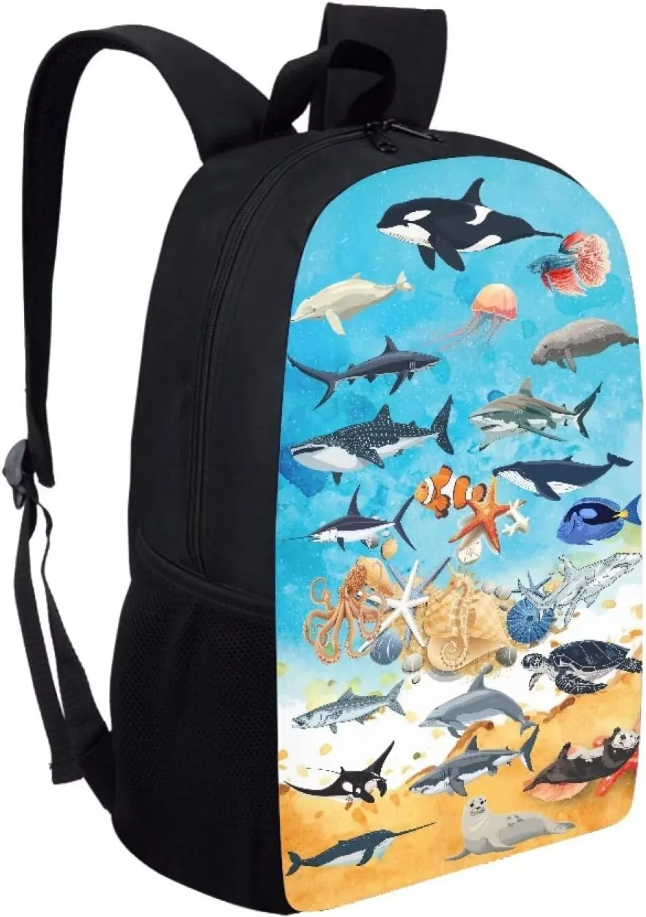 Orca Shark Otter Sea Fish Print Kids Backpack for Boys Girls Elementary Cute Zoo Animal School Bag 17 inch Multifunctional Large Capacity Durable Travel Backpack