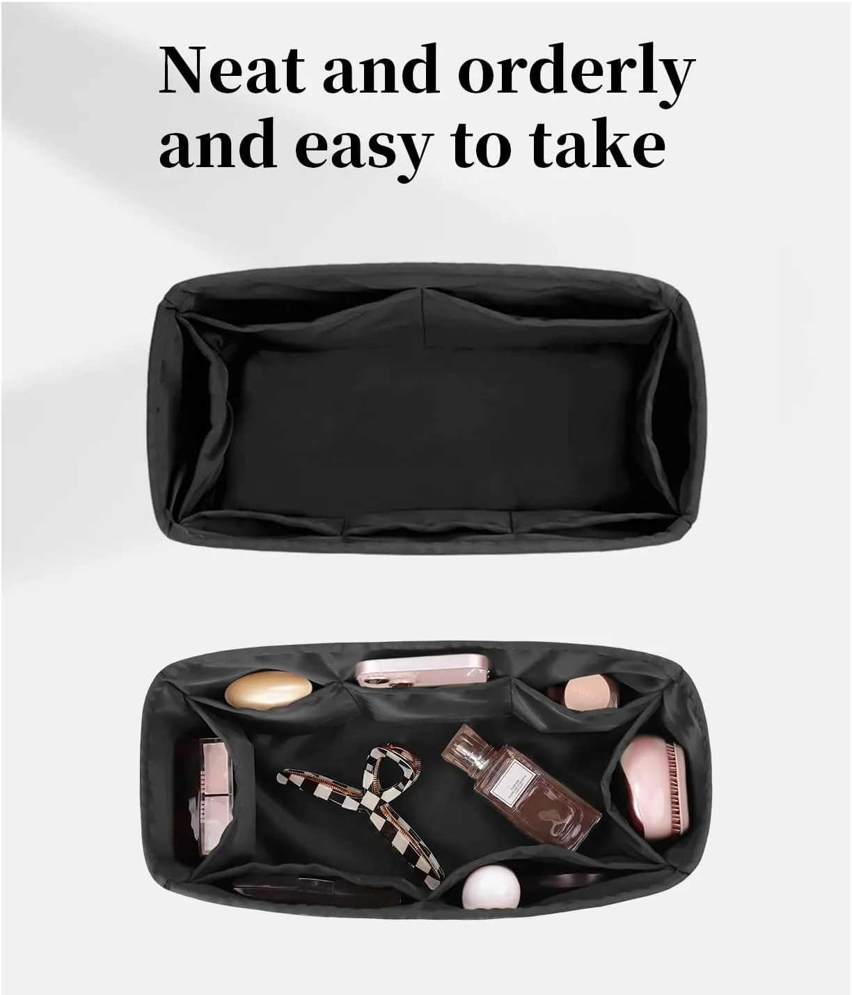 Organizer Insert for Hermes Bags, Luxury Bags Storage with Silk, Lightweight Inner Bag Compatible with Lindy 26 Bags, Multiple Pockets Large Capacity (Black, Lindy26)
