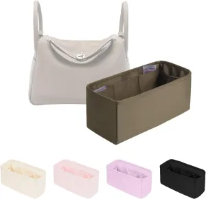Organizer Insert for Hermes Bags, Luxury Bags Storage with Silk, Lightweight Inner Bag Compatible with Lindy 26 Bags, Multiple Pockets Large Capacity(Etoupe grey, Lindy26)
