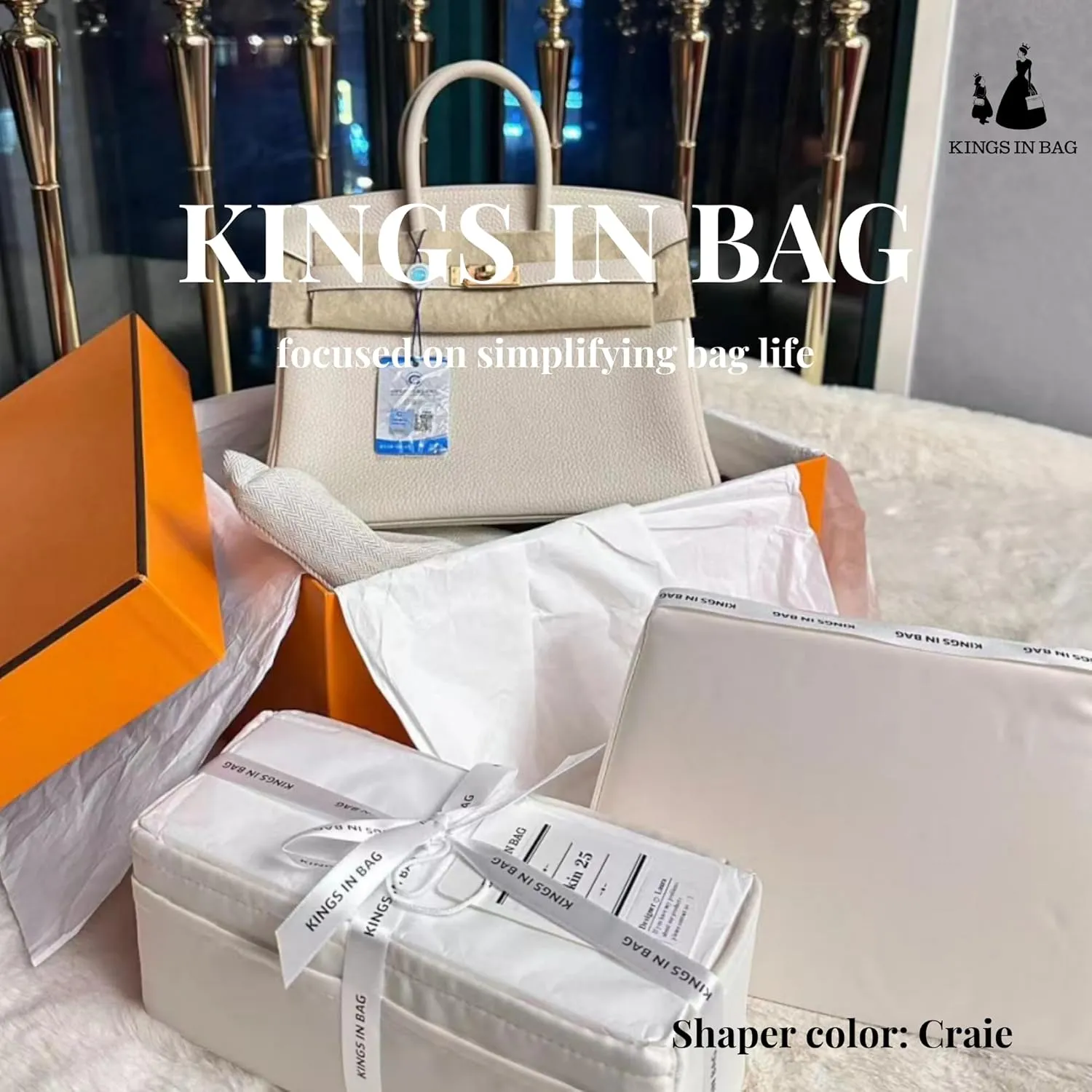 Organizer Insert for Hermes Bags, Luxury Storage With Silk, Fits Birkin 35, Lightweight Shaper With Multiple Pockets for Daily Use (Craie, Birkin35)