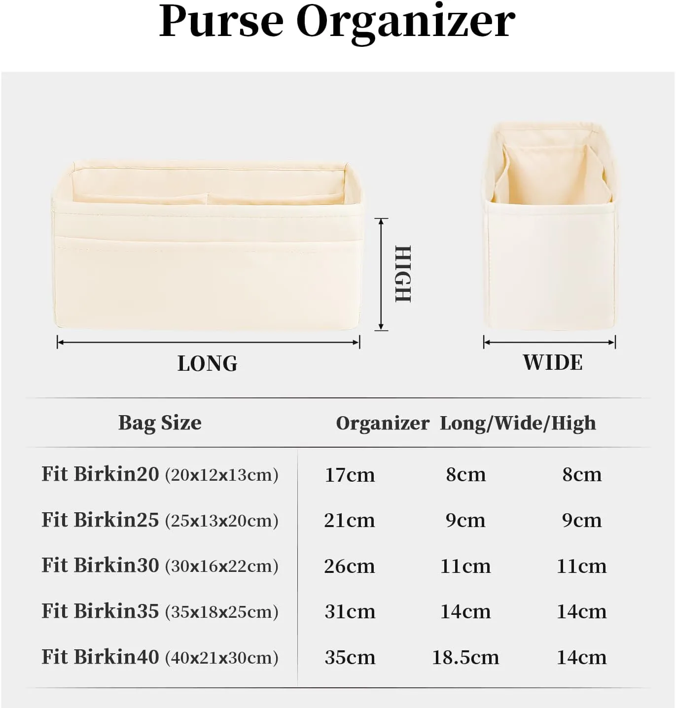 Organizer Insert for Hermes Bags, Luxury Storage With Silk, Fits Birkin 35, Lightweight Shaper With Multiple Pockets for Daily Use (Craie, Birkin35)