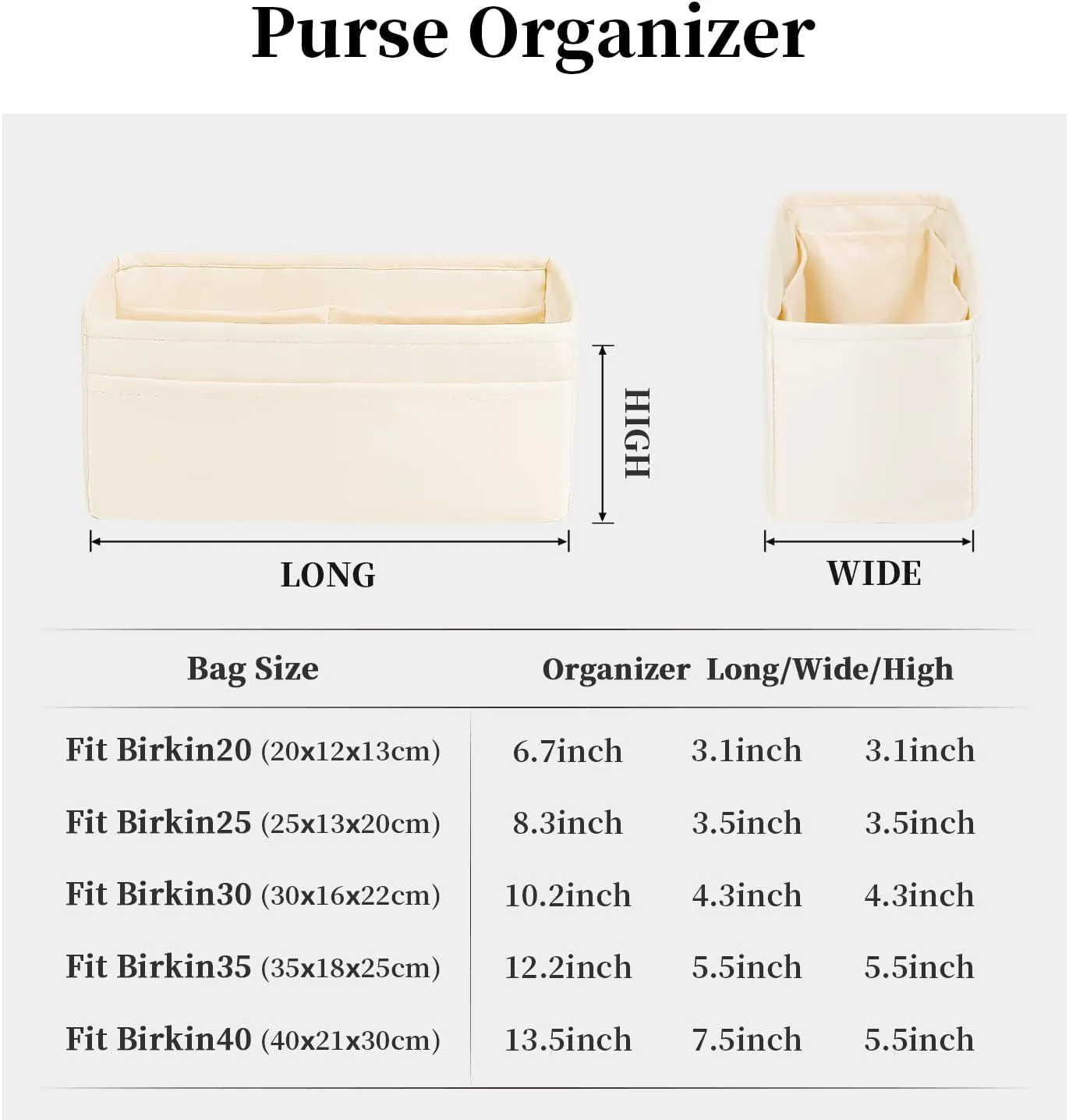 Organizer Insert for Hermes Bags, Luxury Storage With Silk, Fits Birkin 35, Lightweight Shaper With Multiple Pockets for Daily Use (Craie, Birkin35)