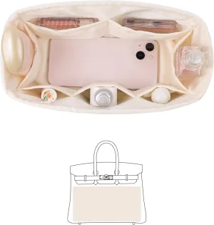 Organizer Insert for Hermes Bags, Luxury Storage With Silk, Fits Birkin 35, Lightweight Shaper With Multiple Pockets for Daily Use (Craie, Birkin35)