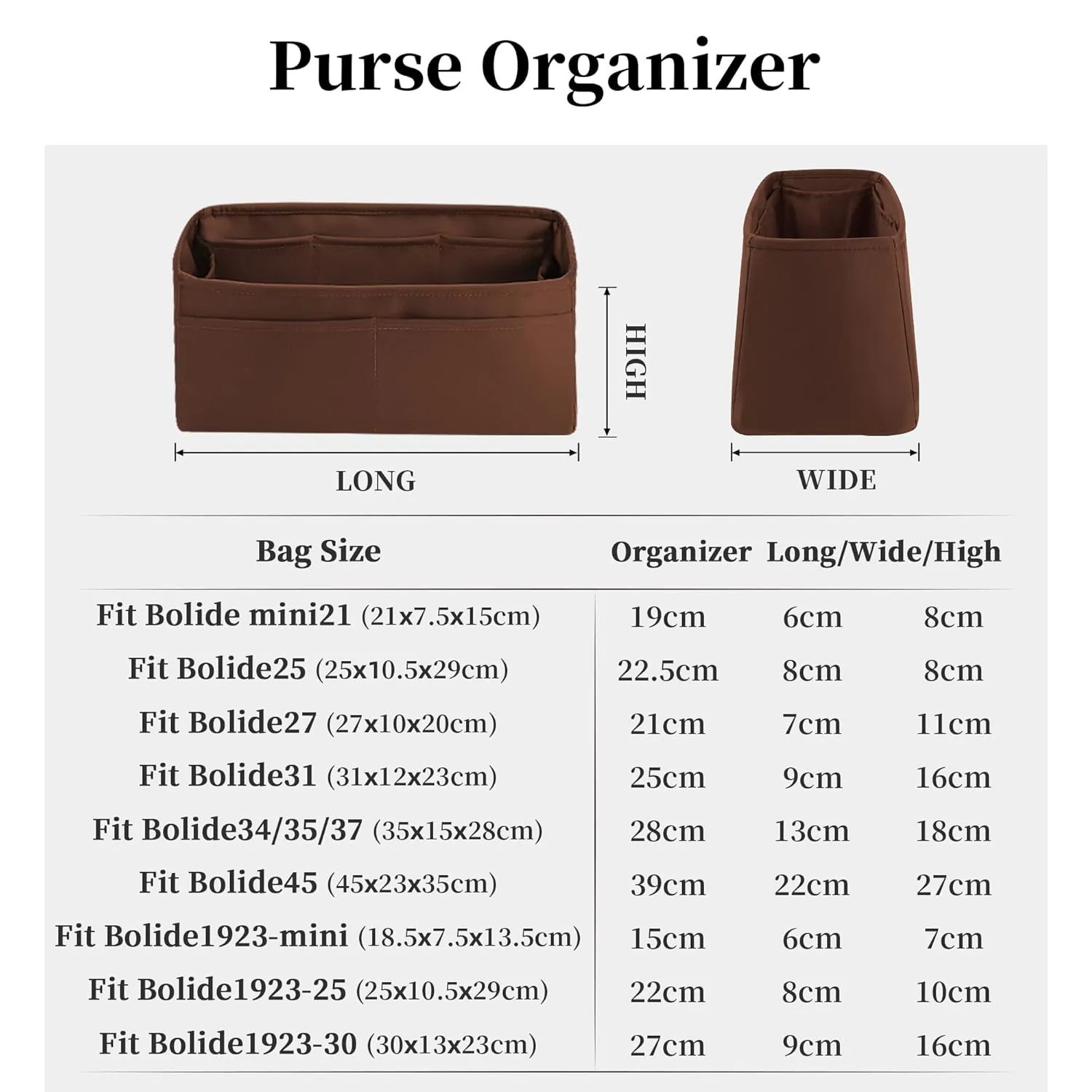 Organizer Insert for Hermes Bolide 1923 mini Bag, KINGS IN BAG Handmade Bag-in-bag Fits Bolide mini Bag, Lightweight Handbag Insert with Practical Pockets(Gold, Bolide 1923-mini)