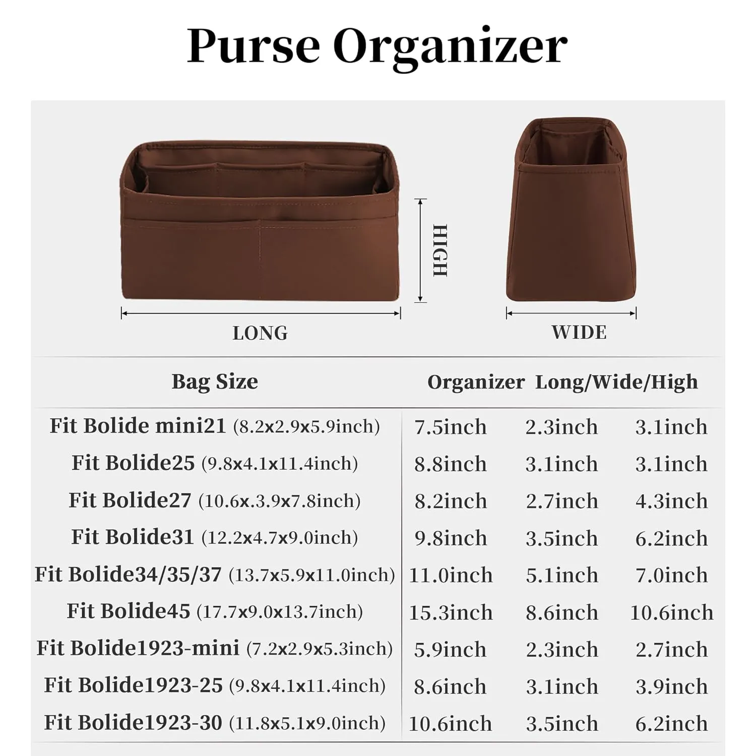 Organizer Insert for Hermes Bolide 1923 mini Bag, KINGS IN BAG Handmade Bag-in-bag Fits Bolide mini Bag, Lightweight Handbag Insert with Practical Pockets(Gold, Bolide 1923-mini)