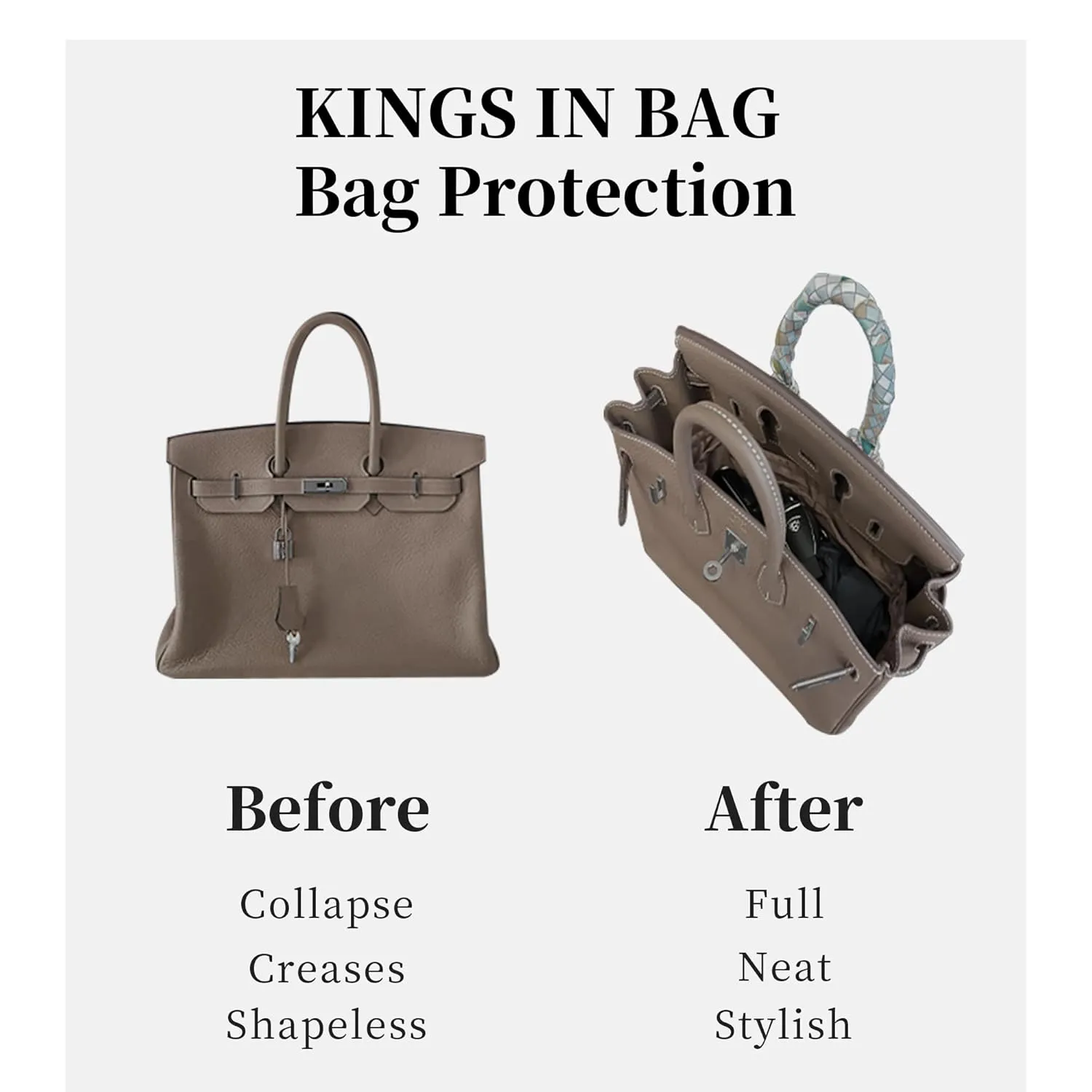 Organizer Insert for Hermes Bolide 1923 mini Bag, KINGS IN BAG Handmade Bag-in-bag Fits Bolide mini Bag, Lightweight Handbag Insert with Practical Pockets(Gold, Bolide 1923-mini)