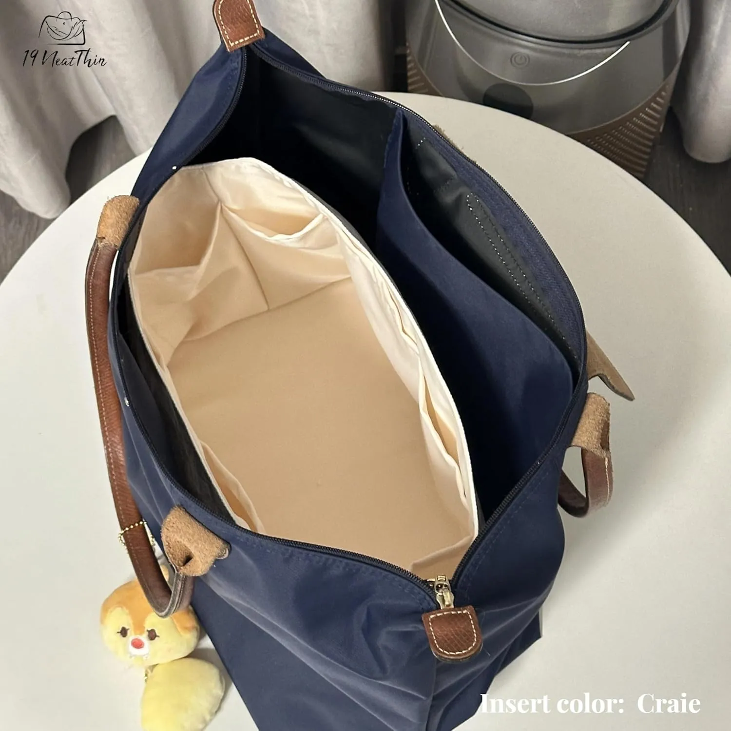 Organizer Insert for Longchamp, Lightweight Purse Insert Compatible with Le Pliage Mini Handbag, Waterproof Dupontpaper Surface and Silky Satin Lining (Mini, Craie)