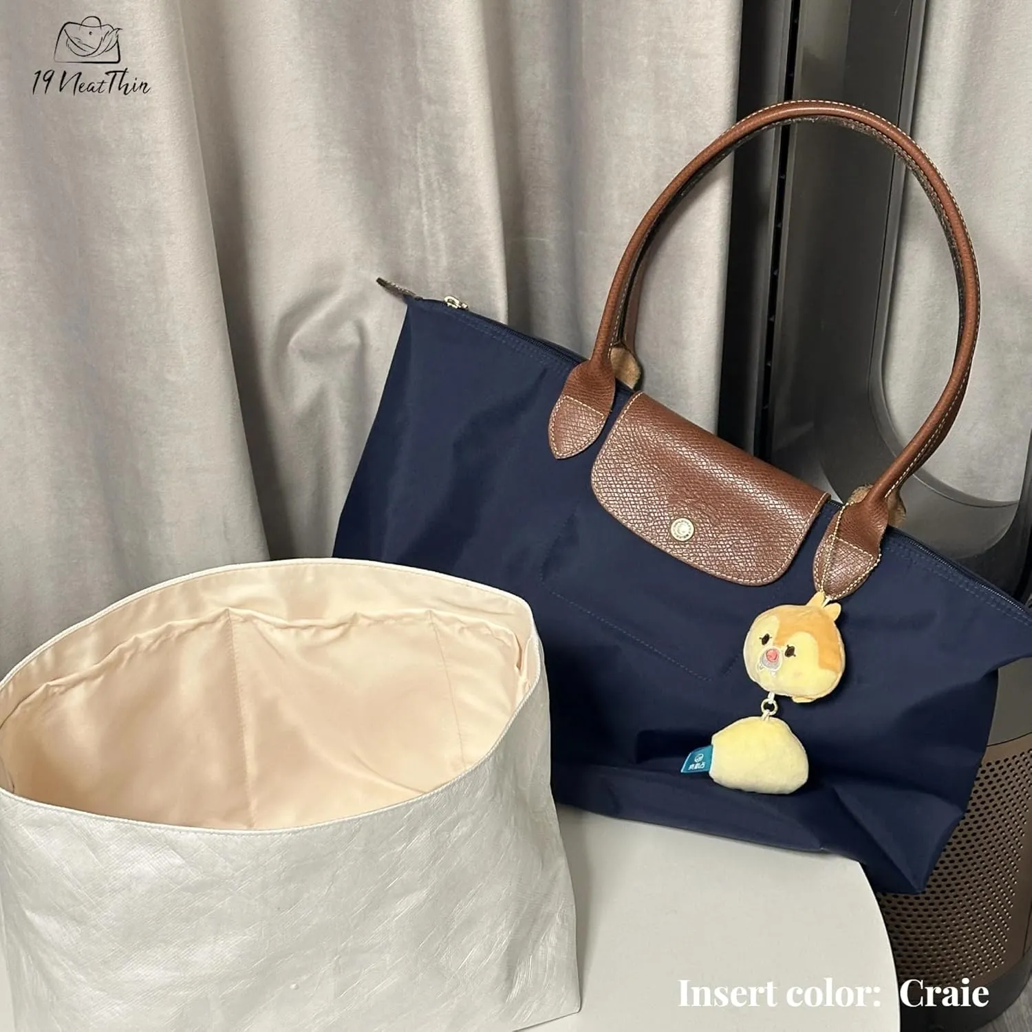 Organizer Insert for Longchamp, Lightweight Purse Insert Compatible with Le Pliage Mini Handbag, Waterproof Dupontpaper Surface and Silky Satin Lining (Mini, Craie)