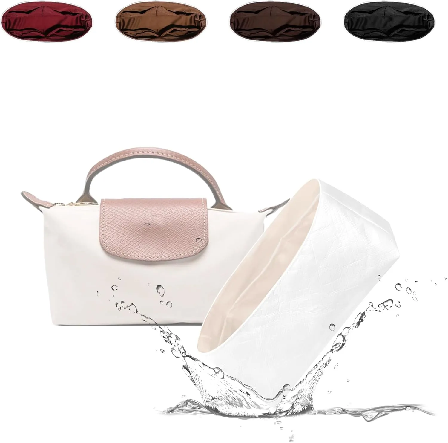 Organizer Insert for Longchamp, Lightweight Purse Insert Compatible with Le Pliage Mini Handbag, Waterproof Dupontpaper Surface and Silky Satin Lining (Mini, Craie)