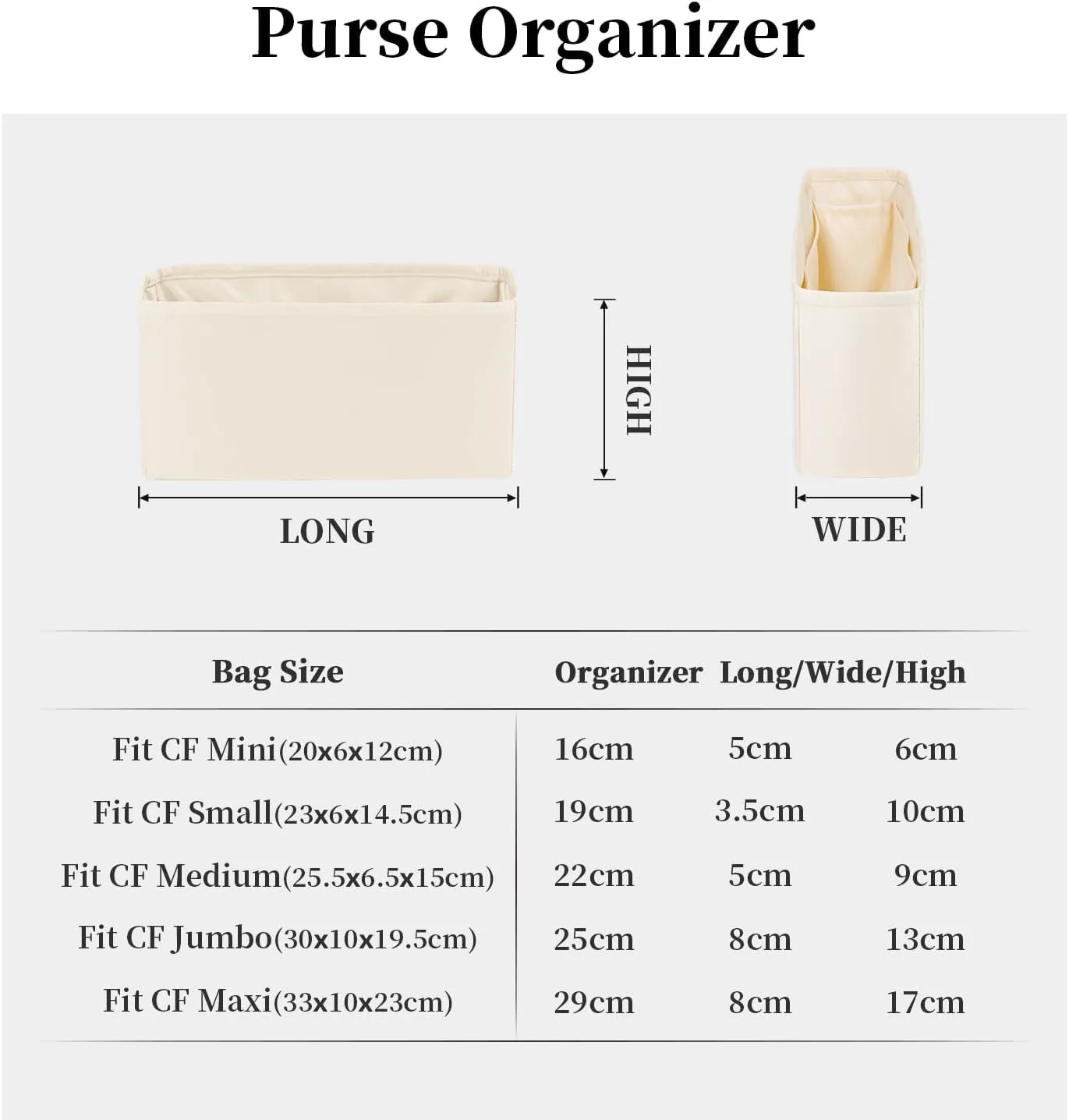 Organizer Insert with Silky Satin Compatible with Chanel Classic Flap Medium 25, Lightweight Insert for Chanel Flap Bag (Craie)