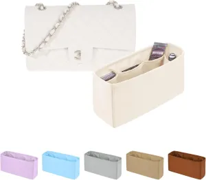 Organizer Insert with Silky Satin Compatible with Chanel Classic Flap Medium 25, Lightweight Insert for Chanel Flap Bag (Craie)