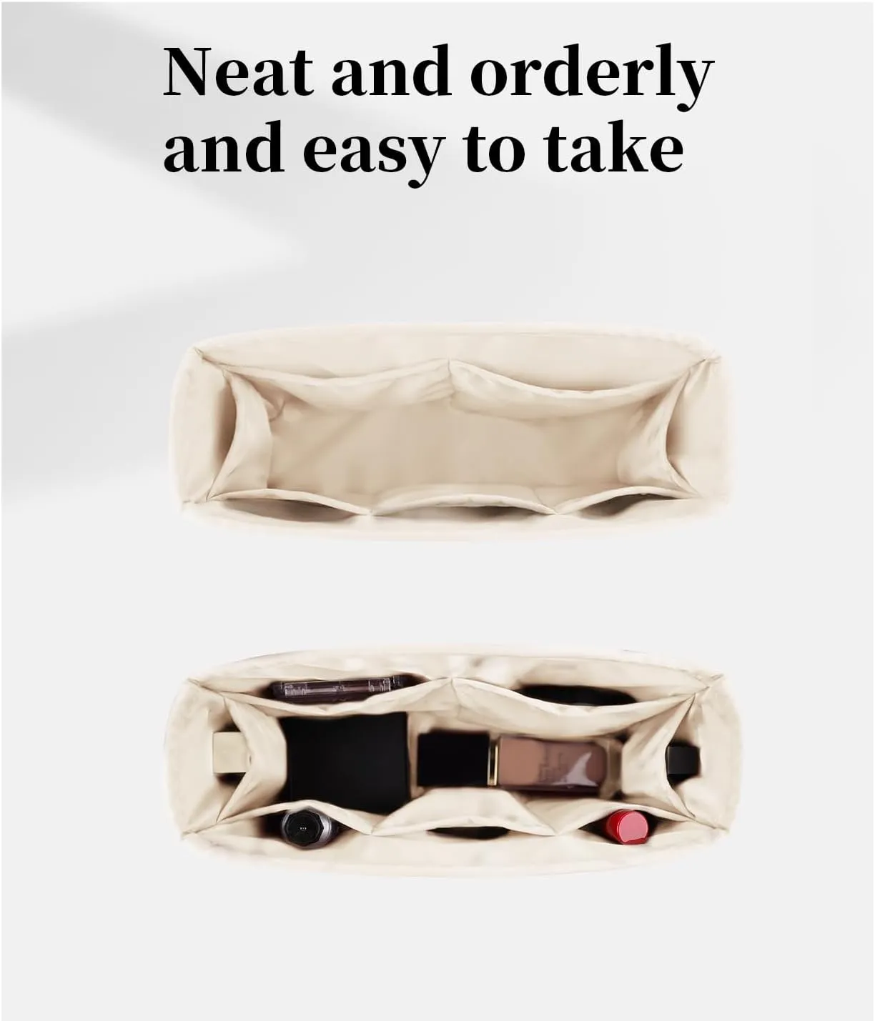 Organizer Insert with Silky Satin Compatible with Chanel Classic Flap Medium 25, Lightweight Insert for Chanel Flap Bag (Craie)