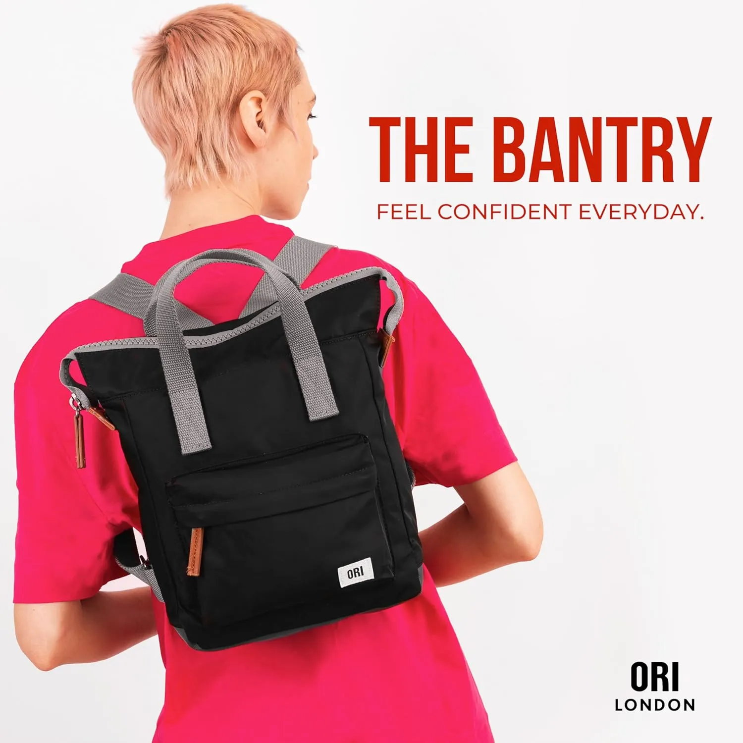 ORI LONDON Small Tote Bag Backpack - Nylon Tote Backpack for Women & Men - Wide Mouth, Chunky Zippers - The Bantry, Burnt Blue Nylon