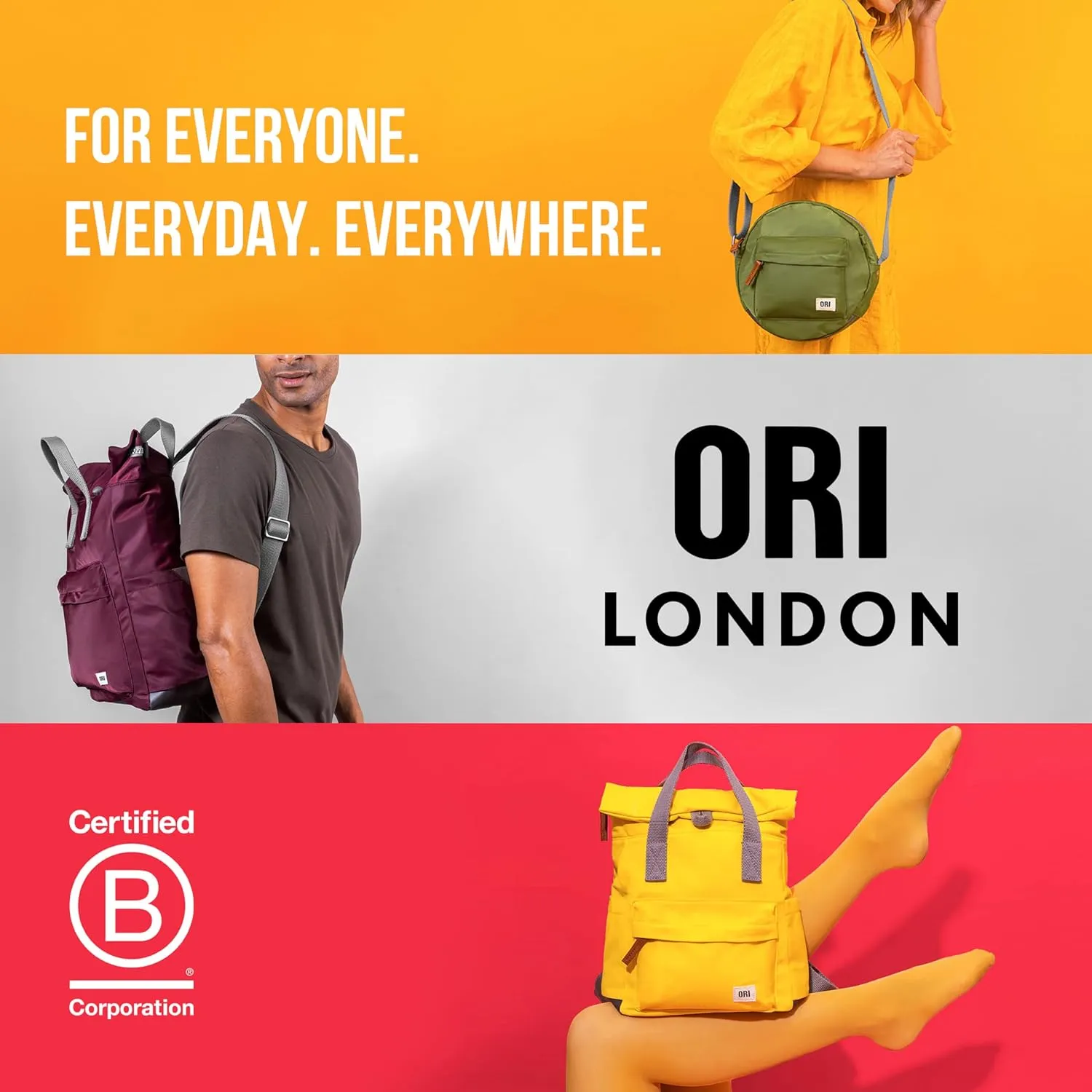 ORI LONDON Small Tote Bag Backpack - Nylon Tote Backpack for Women & Men - Wide Mouth, Chunky Zippers - The Bantry, Burnt Blue Nylon
