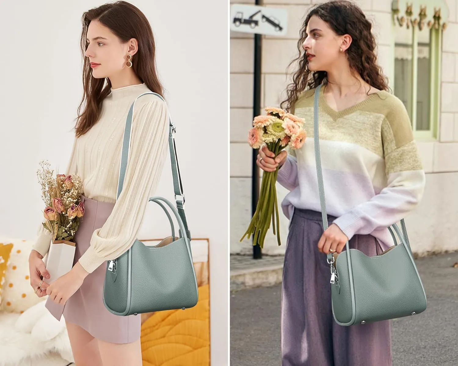 Over Earth Genuine Leather Satchel Handbags for Women Small Top Handle Crossbody Bag with Two Straps