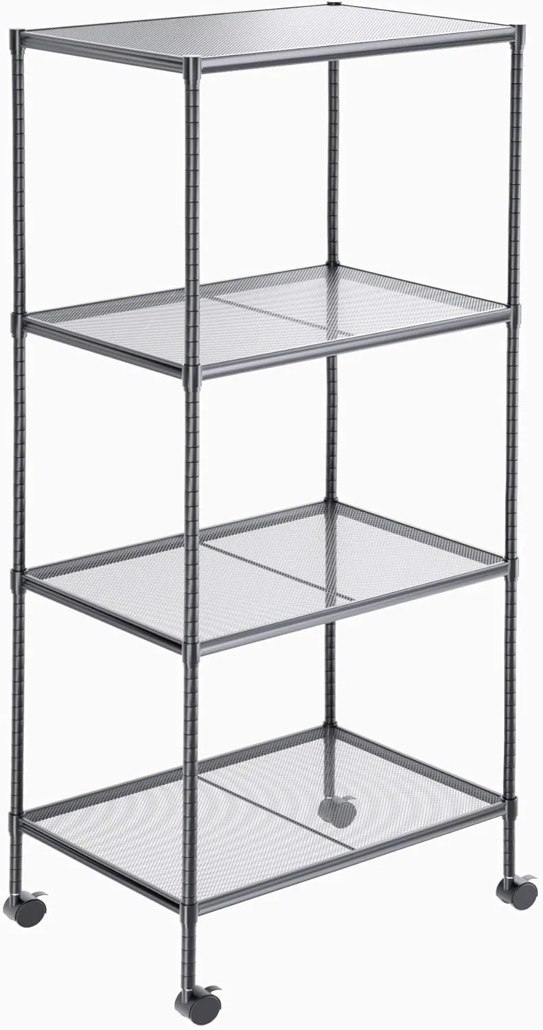 OVICAR 4-Tier Wire Storage Shelves, Adjustable Shelving Units with Wheels, Steel Metal Storage Rack for Kitchen Pantry Closet Laundry, Durable Organizer Garage Tool Storage Shelf (Grey, 4 Tiers)