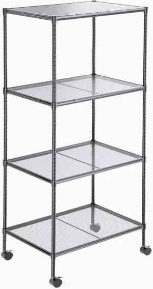 OVICAR 4-Tier Wire Storage Shelves, Adjustable Shelving Units with Wheels, Steel Metal Storage Rack for Kitchen Pantry Closet Laundry, Durable Organizer Garage Tool Storage Shelf (Grey, 4 Tiers)