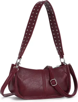 Oweisong Red Y2K Purse for Women Trendy Leather Shoulder Bag Punk Rivet Crossbody Bag Retro Under Arm Shoulder Purse