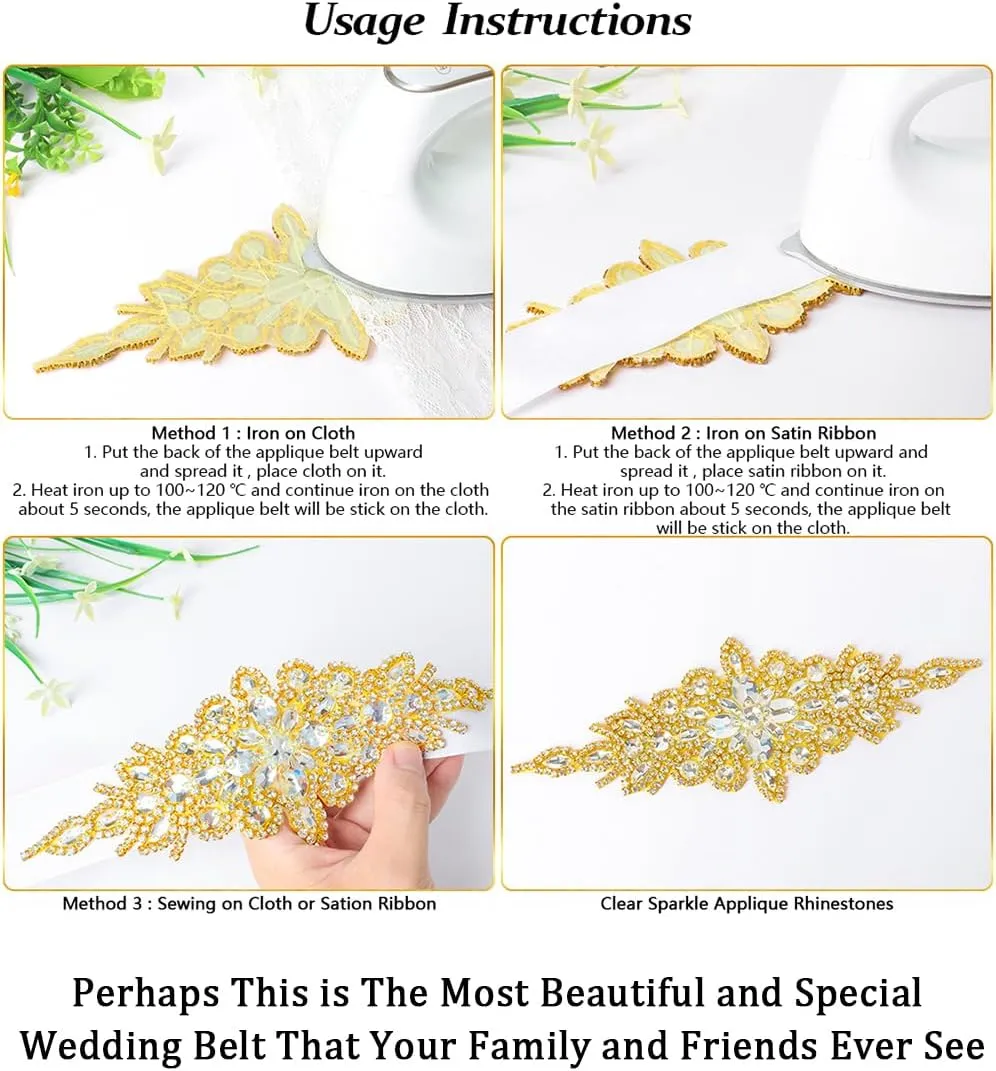 Pardecor Wedding Belt Rhinestone Belt Bridal Wedding Dress Sash Trim Rhinestone Applique Dress Belt Crystal Sash Accessories