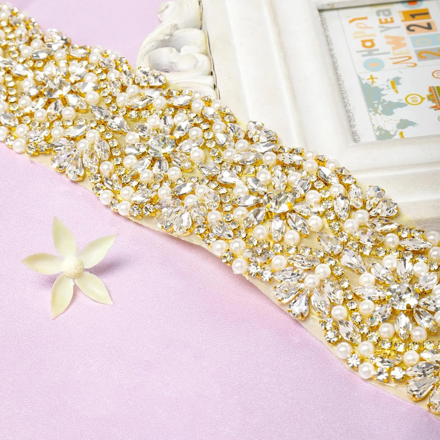 Pardecor Wedding Belt Rhinestone Belt Bridal Wedding Dress Sash Trim Rhinestone Applique Dress Belt Crystal Sash Accessories