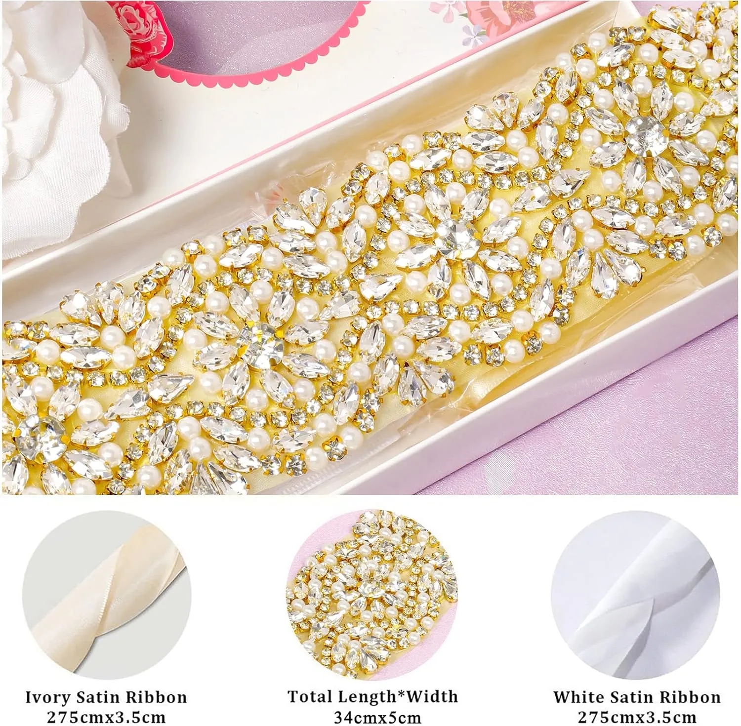 Pardecor Wedding Belt Rhinestone Belt Bridal Wedding Dress Sash Trim Rhinestone Applique Dress Belt Crystal Sash Accessories