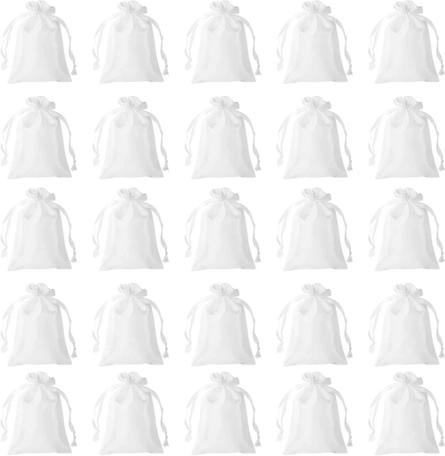 Patikil Satin Bags with Drawstring, 30 Pack 6x8 Inch Wedding Favor Mini Gift Packaging Bags for Birthday Christmas Jewelry Party, White