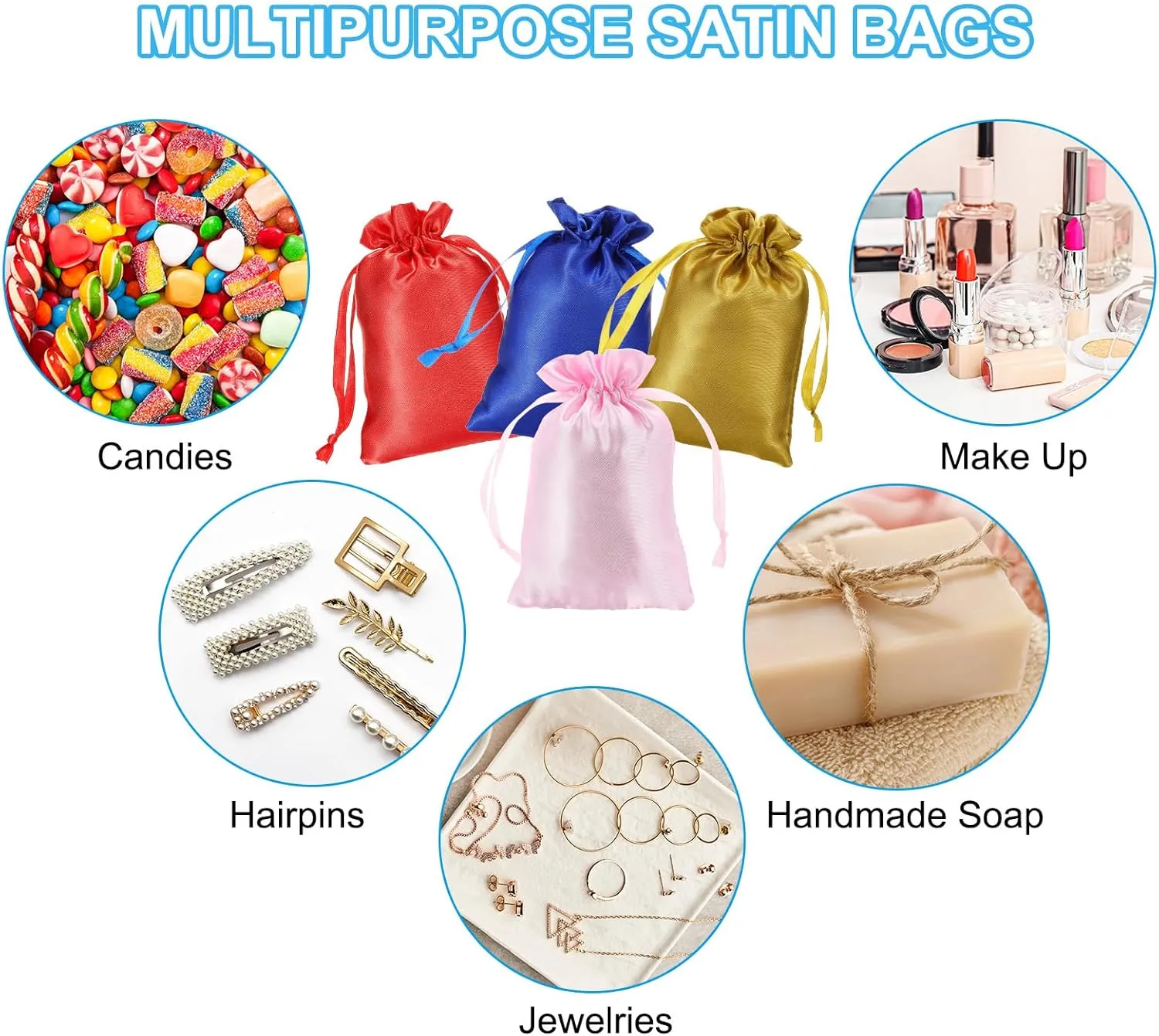 Patikil Satin Bags with Drawstring, 30 Pack 6x8 Inch Wedding Favor Mini Gift Packaging Bags for Birthday Christmas Jewelry Party, White